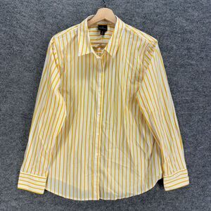 Worthington Shirt Women XL Yellow Striped Button Up Collared Long Sleeve Cotton